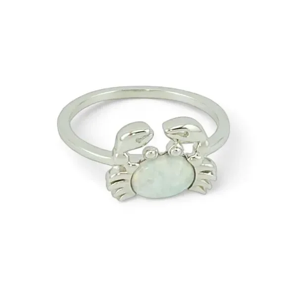 Sterling Silver 925 Crab White Lab Opal Ring - Picture 2 of 5